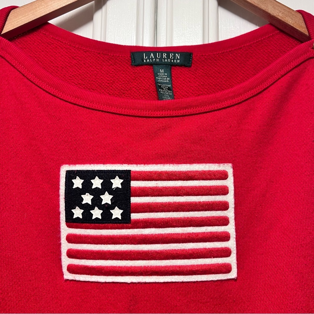 Lauren Ralph Lauren Ruffled-cuff Sweater Red American Flag USA July 4th Medium - Picture 2 of 6